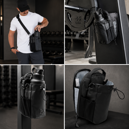 Magnetic Gym Bottle Holder Bag with Storage Pockets and Zippered Compartment